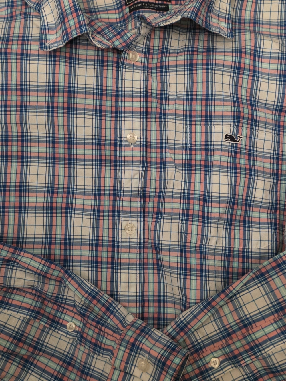Vineyard Vines Blue and Pink Plaid Cotton Button-Down Shirt